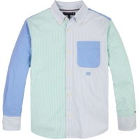 Camasa oxford Tommy Hilfiger Tommy copii gri albastru c14
