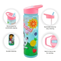 Gabbys Dollhouse Gabbys Dollhouse 600ml Water Bottle Flask With Straw