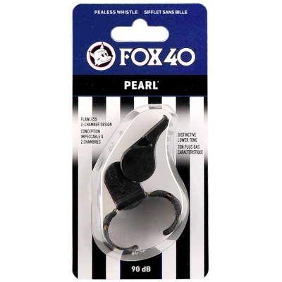 Fox 40 Pearl whistle with a finger grip black 9709-0008