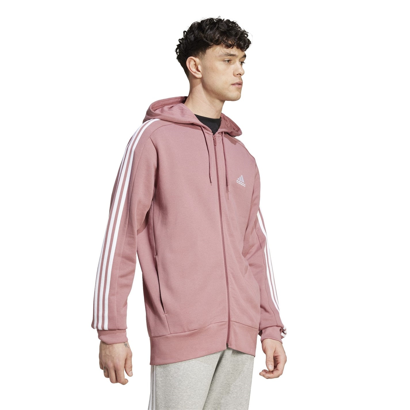 adidas Essentials French Terry 3-Stripes Zip Hoodie Mens