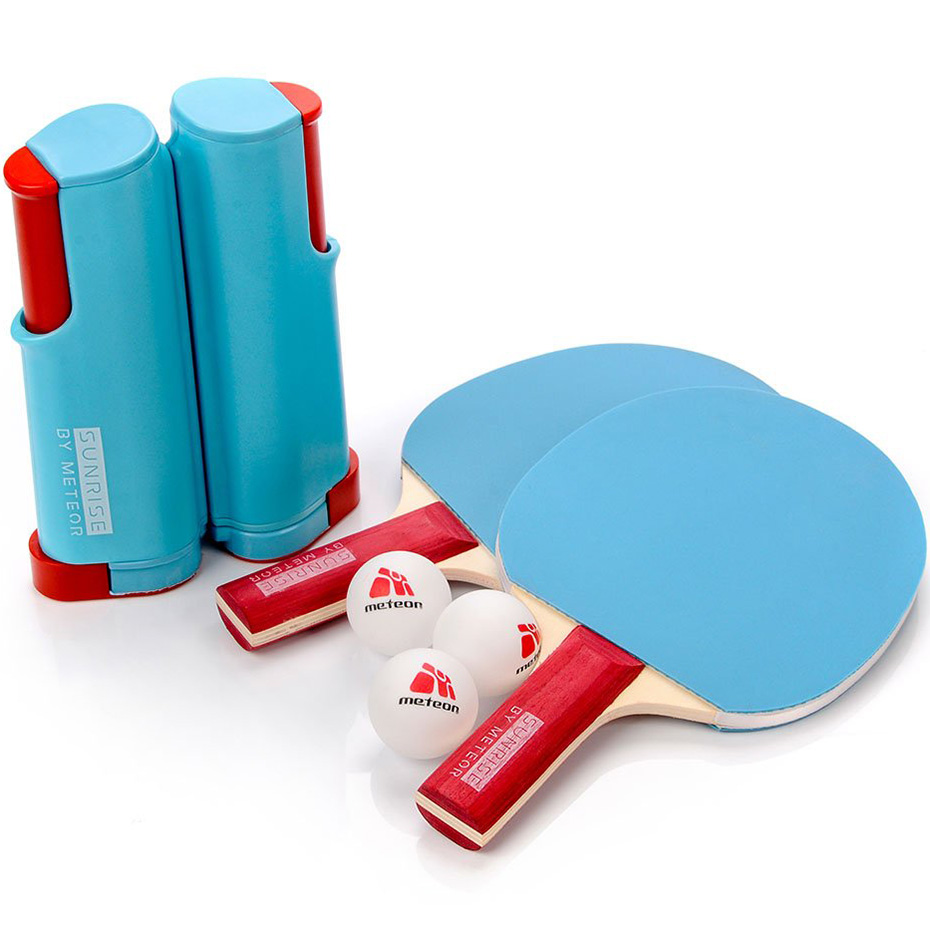 Meteor Sunrise Rollnet ping pong set with net 2 rackets 3 balls blue 15043