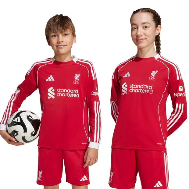 adidas Liverpool Long Sleeve Home Shirt 2025 2026 Juniors