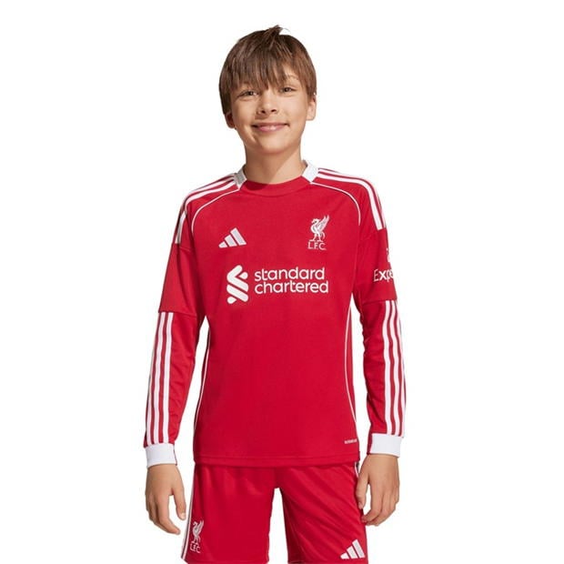 adidas Liverpool Long Sleeve Home Shirt 2025 2026 Juniors