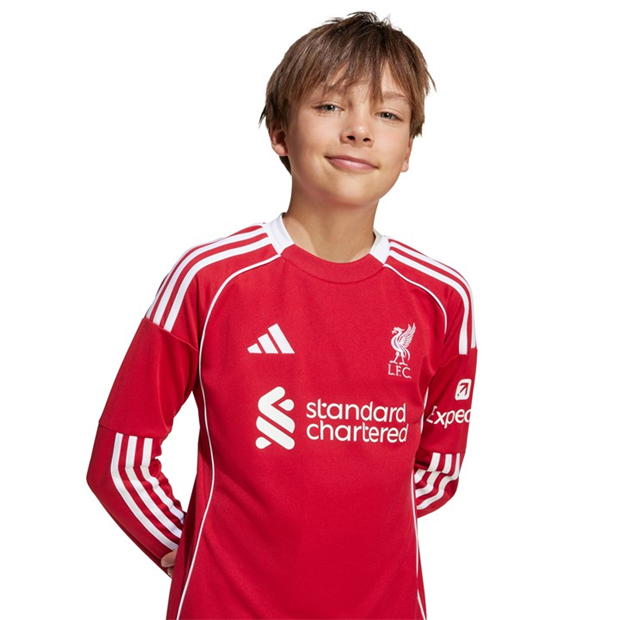 adidas Liverpool Long Sleeve Home Shirt 2025 2026 Juniors